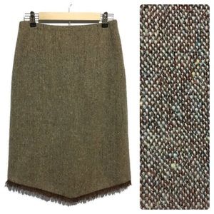 J Crew brown tweed pencil skirt with short fringe